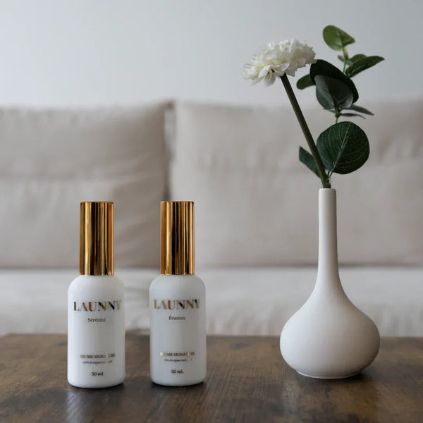 Désodorisants LAUNNY Sérénité et Évasion dans un salon minimaliste