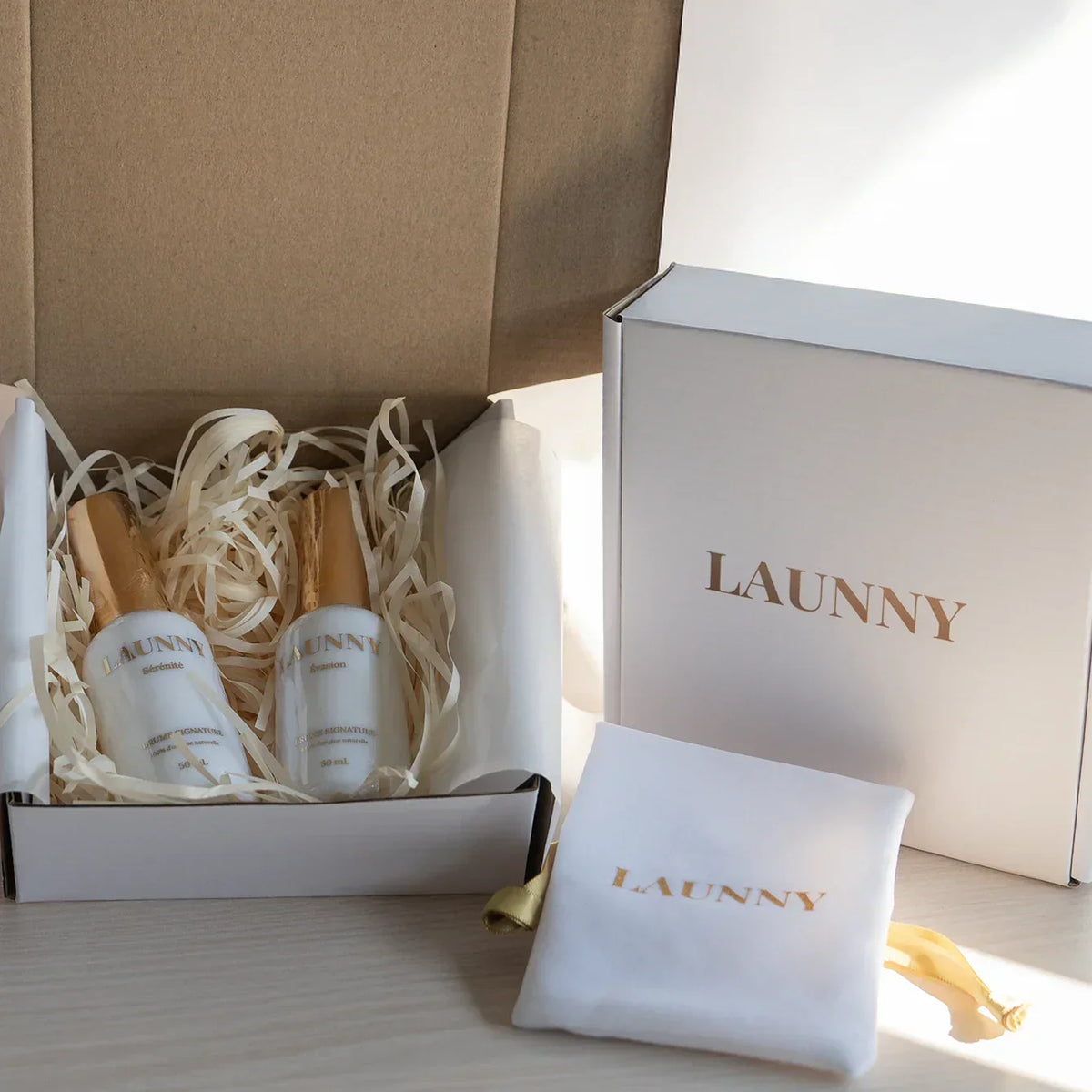 Packagings des désodorisants LAUNNY Sérénité et Évasion